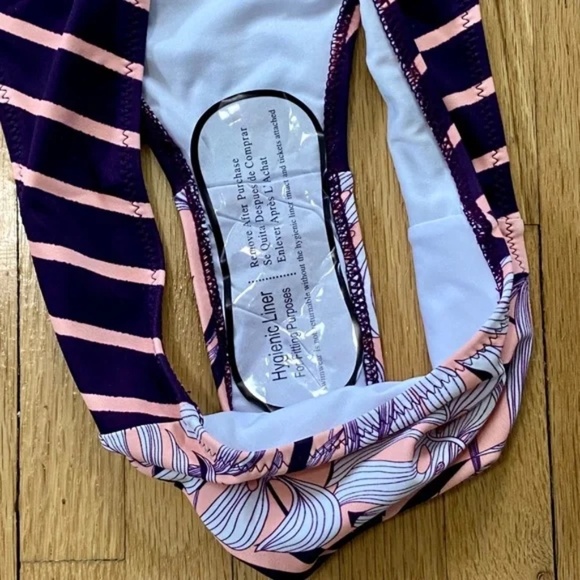 Cupshe Purple Pink Stripe & Floral Mid-Waisted Bikini Set - Size M - Picture 9 of 11